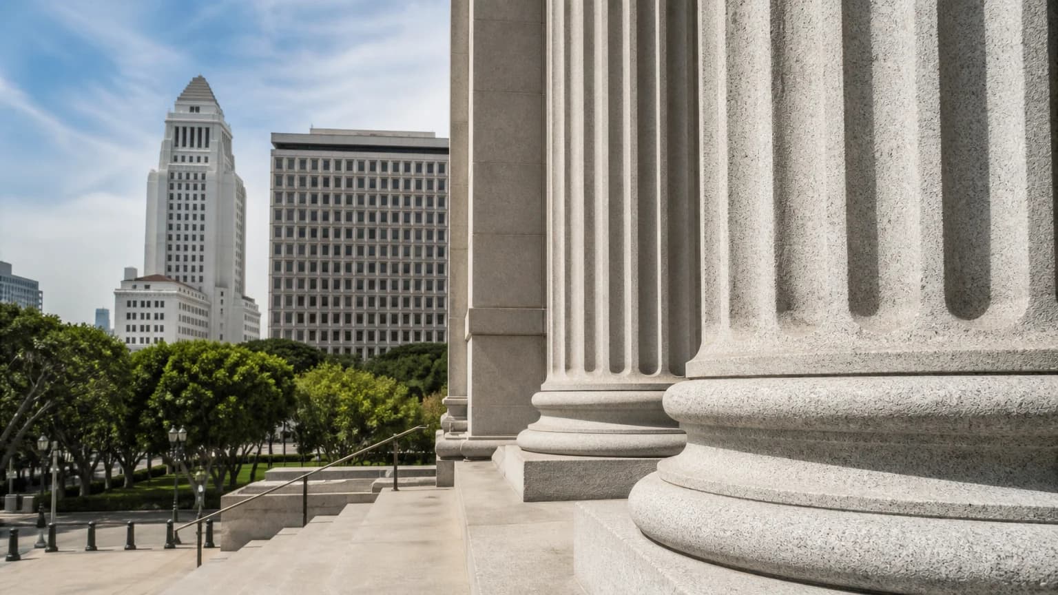 California Attorney Registry – quiet courthouse hallway with wooden benches and tall windows letting in morning light